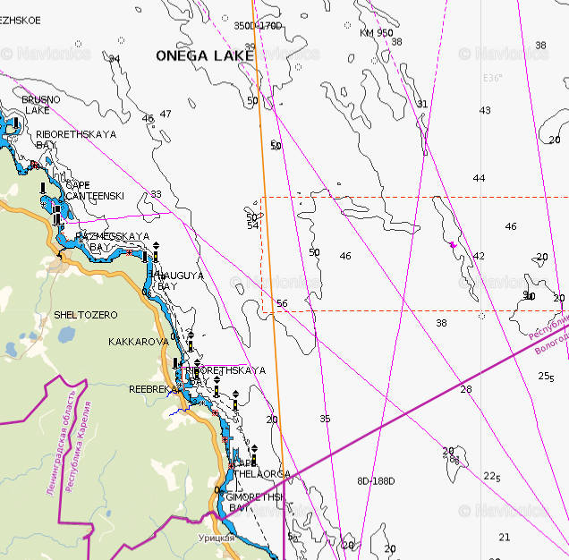 Карта онежского озера с глубинами и рыболовными точками