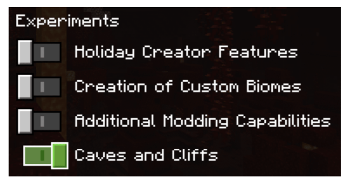 Experimental Features Toggle in Minecraft Bedrock Edition Minecraft