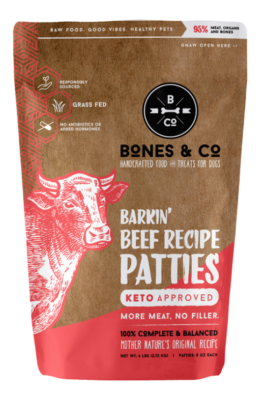 Bones & Co Barkin' Beef Patties Feed Bag Pet Supply