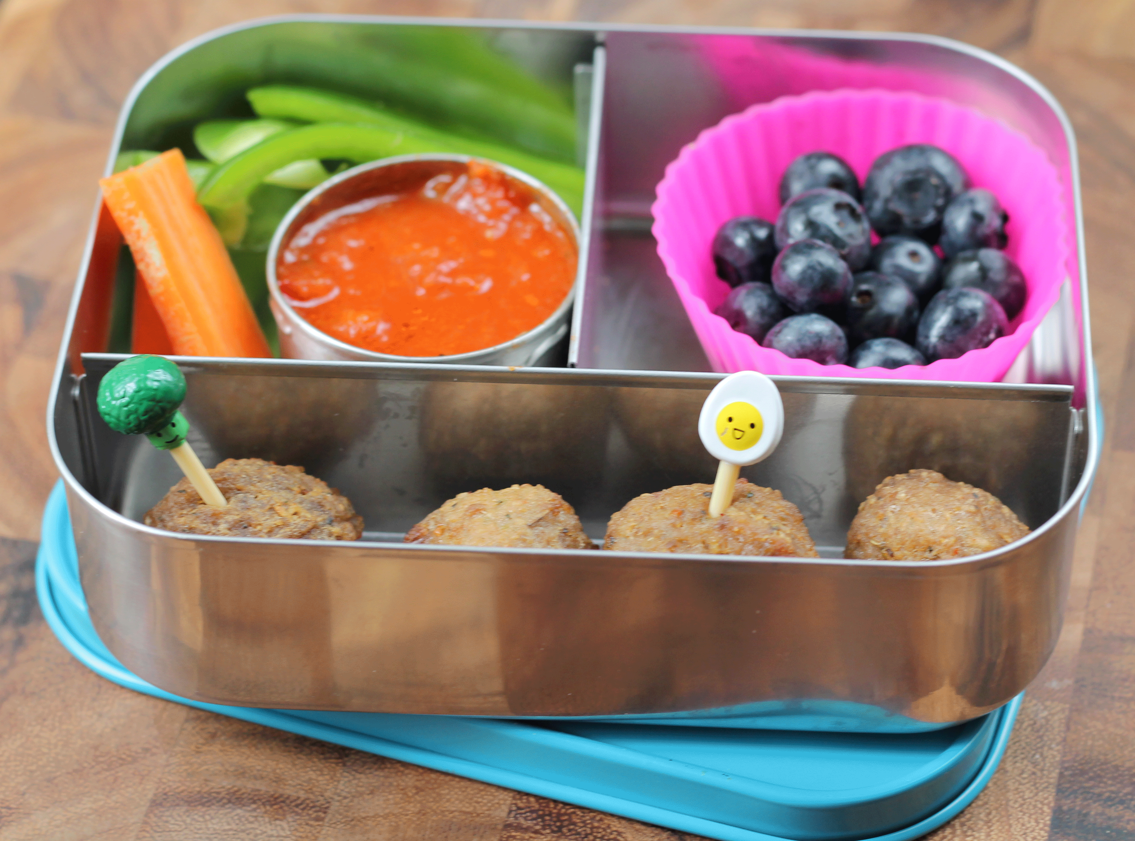 Back to School Lunch Ideas Meatball Dippers. A side of marinara sauce