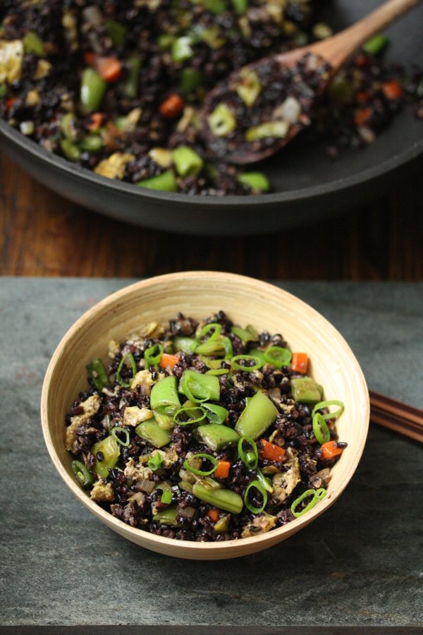 Fried Forbidden Black Rice Recipe with Snap Peas Healthy Chinese