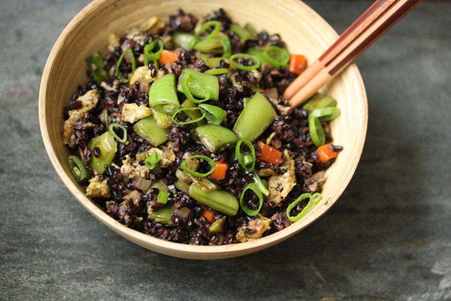 Fried Forbidden Black Rice Recipe with Snap Peas Healthy Chinese