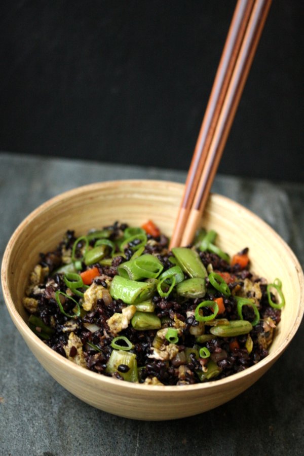 Fried Forbidden Black Rice Recipe with Snap Peas Healthy Chinese