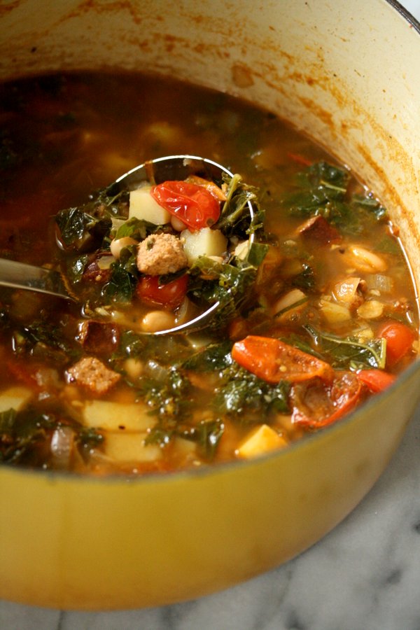 Portuguese Kale Soup Recipe with Sausage and Potaotes