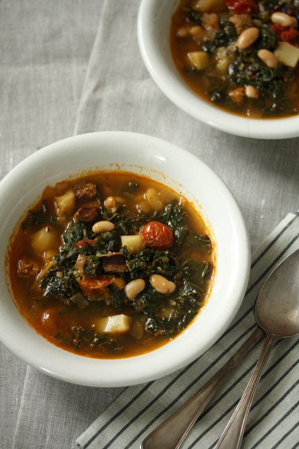 Portuguese Kale Soup Recipe with Sausage and Potaotes