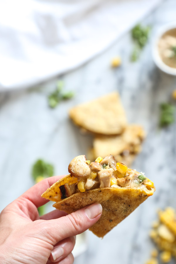 Easy "Elote" Chicken Quesadilla Recipe with Corn + Cotija Cheese