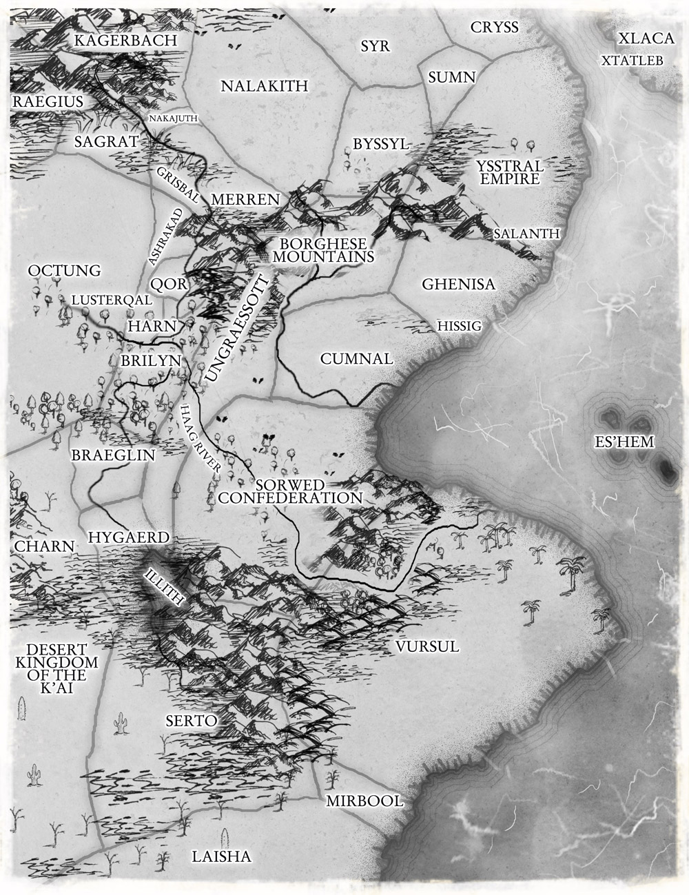 Black and white map of countries for fantasy book Feed the Multiverse