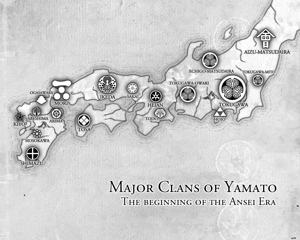 Clans of Yamato map of Japan with clan logos Feed the Multiverse