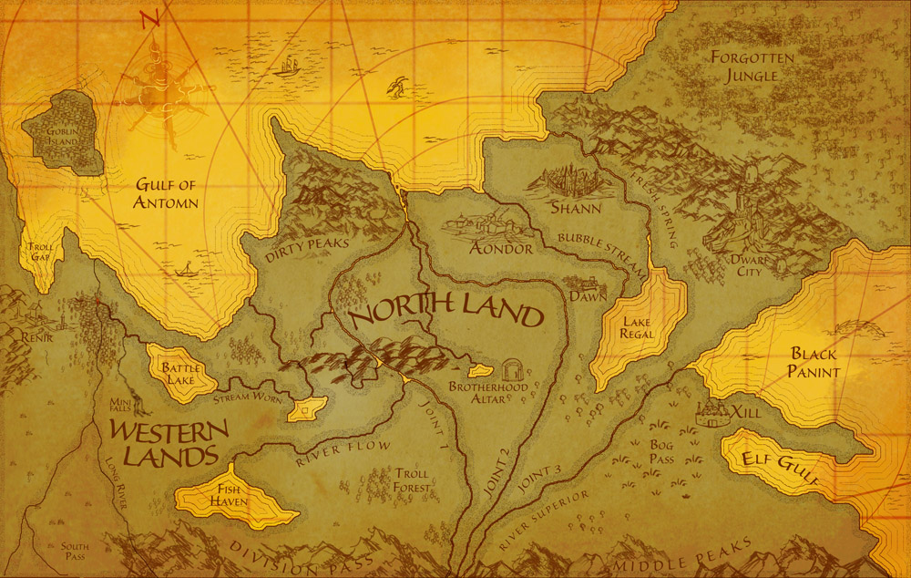 Yellow steampunk style map of country Feed the Multiverse Tiffany