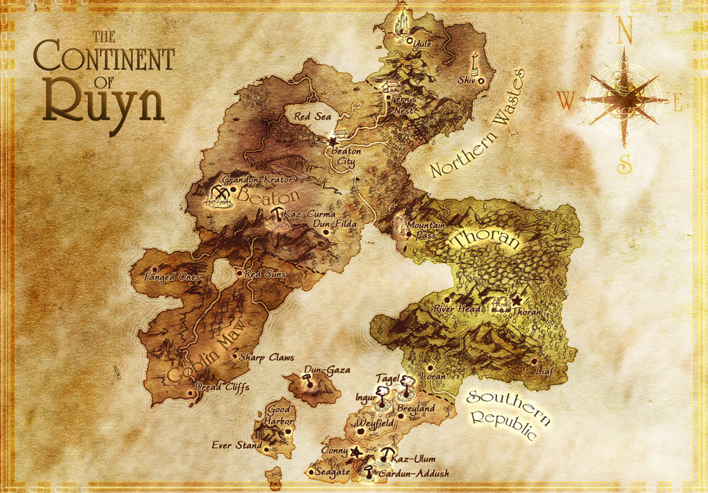 Continent of Ruyn traditional parchment style fantasy map of a continent Feed the Multiverse