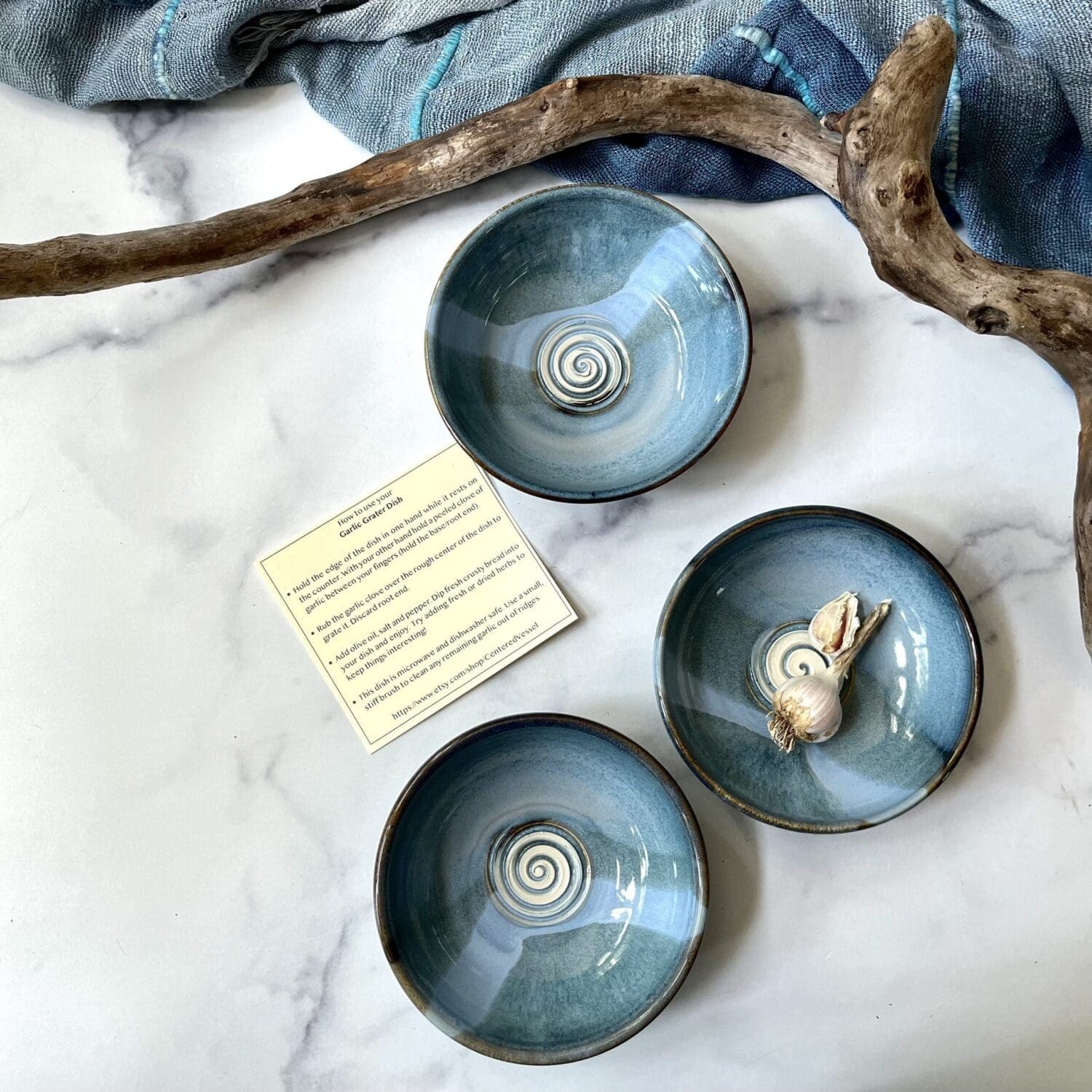 Handmade ceramic garlic grater dish shades of blue Feel Good Shop Local