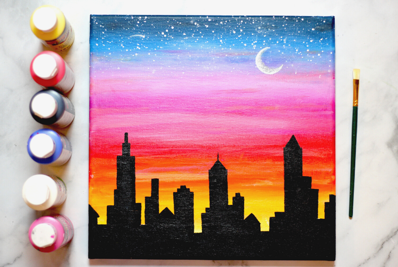 How to Paint a Sunset Cityscape For Beginners (Easy)