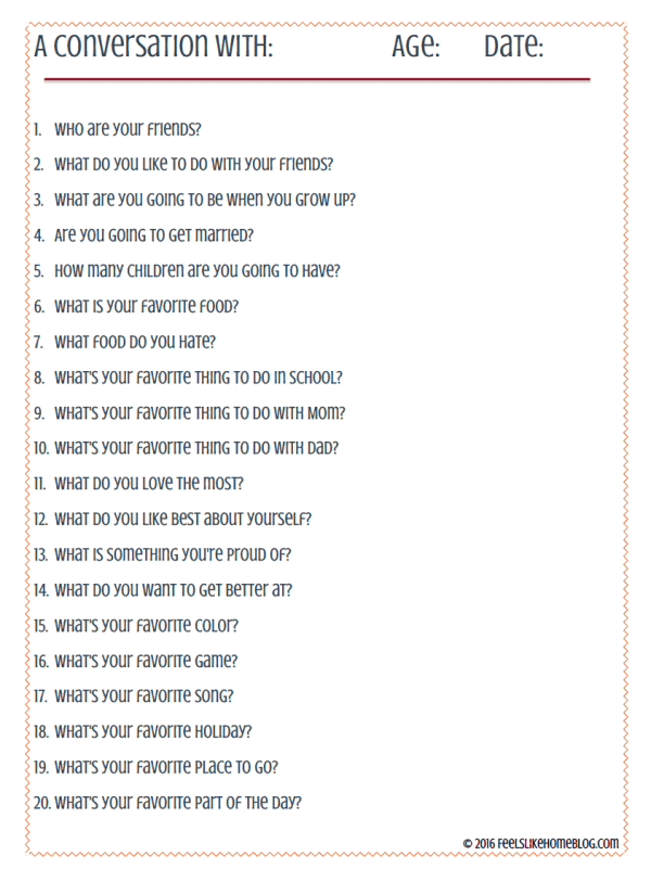 20 Questions to Ask Your Kids Printable (With My Kids' Answers) Feels