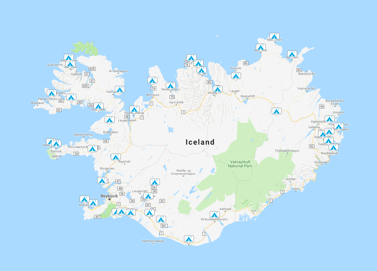 Island Campingplätze Karte Island CampingCard Locations 2020