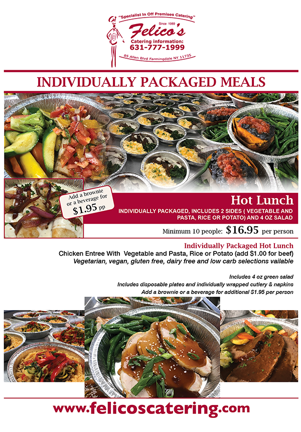 Individually packaged meals, individually portioned and packaged food