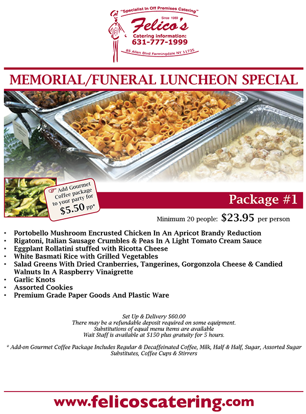 Catering Long Island NY funeral, memorial and wake catering