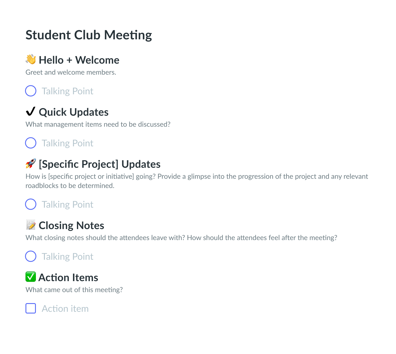 Student Club Meeting Template Fellow.app