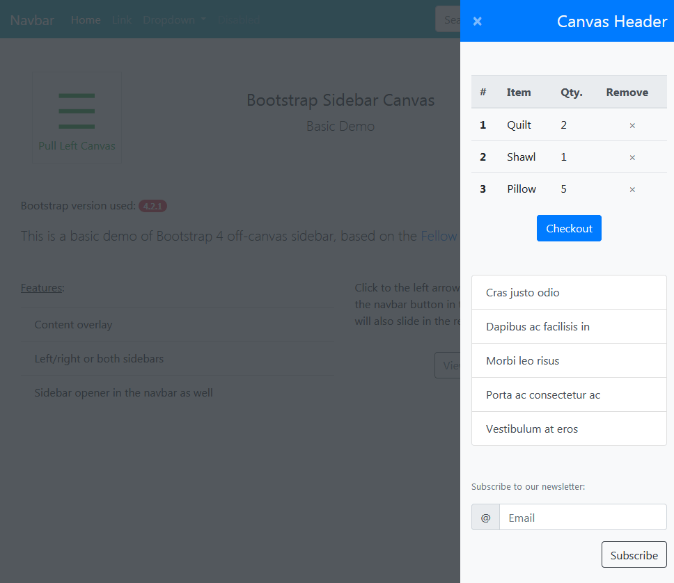 Offcanvas Sidebar and Menu WordPress and Bootstrap