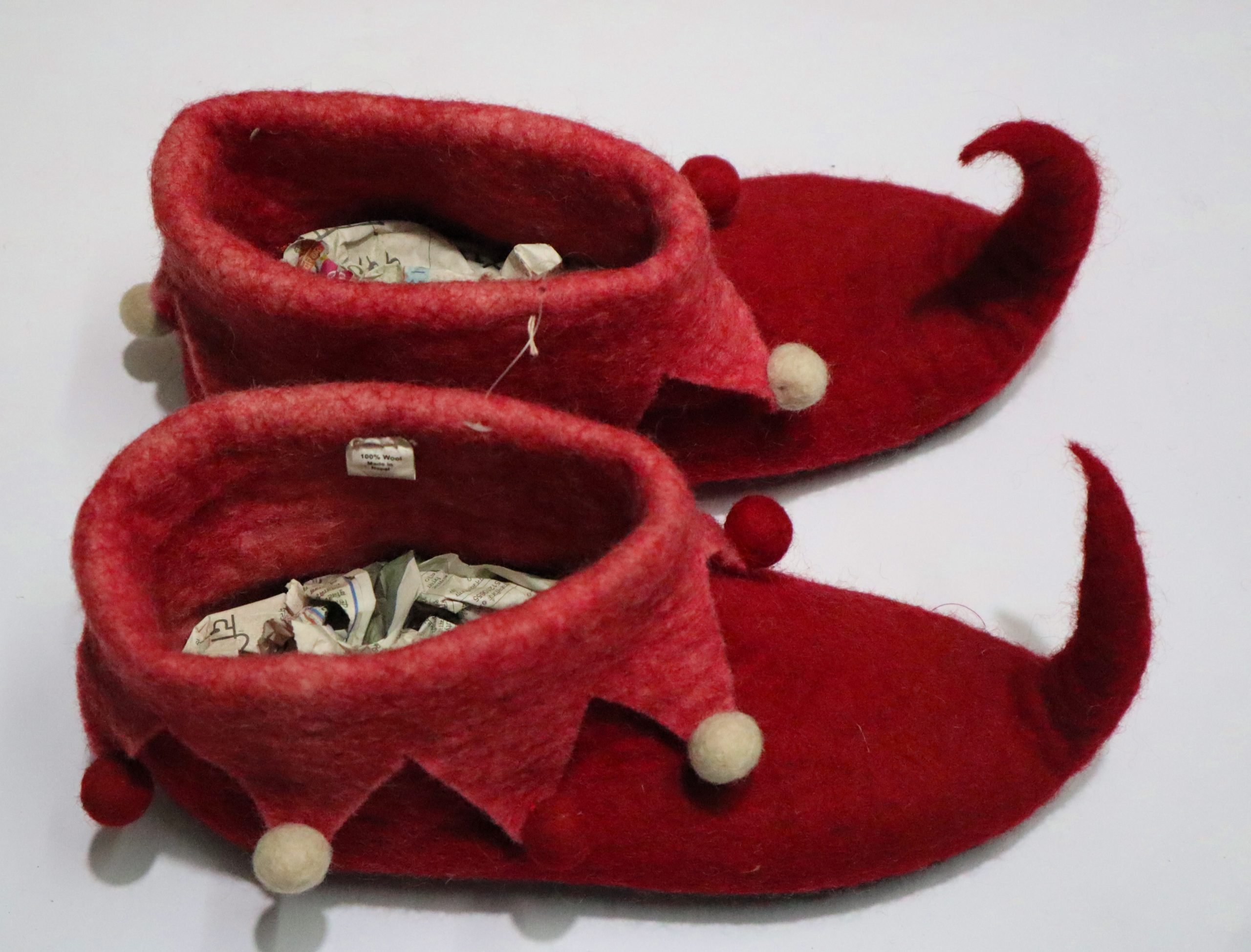 Felted Wool Slippers, Unisex Elf Slippers , Red Booties, Felt House