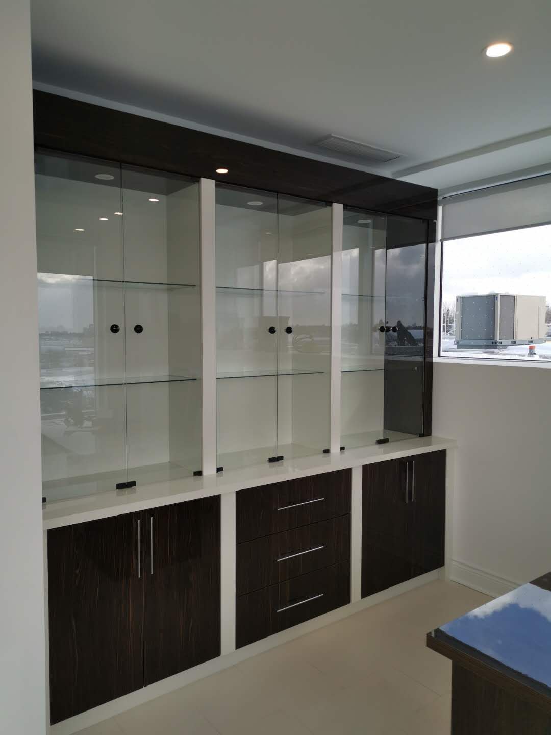 Commercial Build Glass Shelving and Inhouse Customize