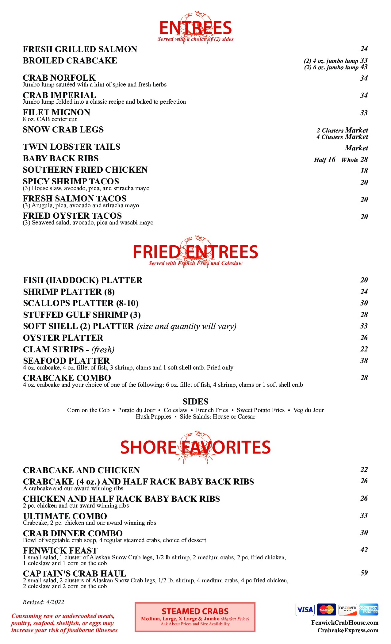 Summer Menu 2024 Fenwick Crab House Seafood, Crabs & Steak, Lobster