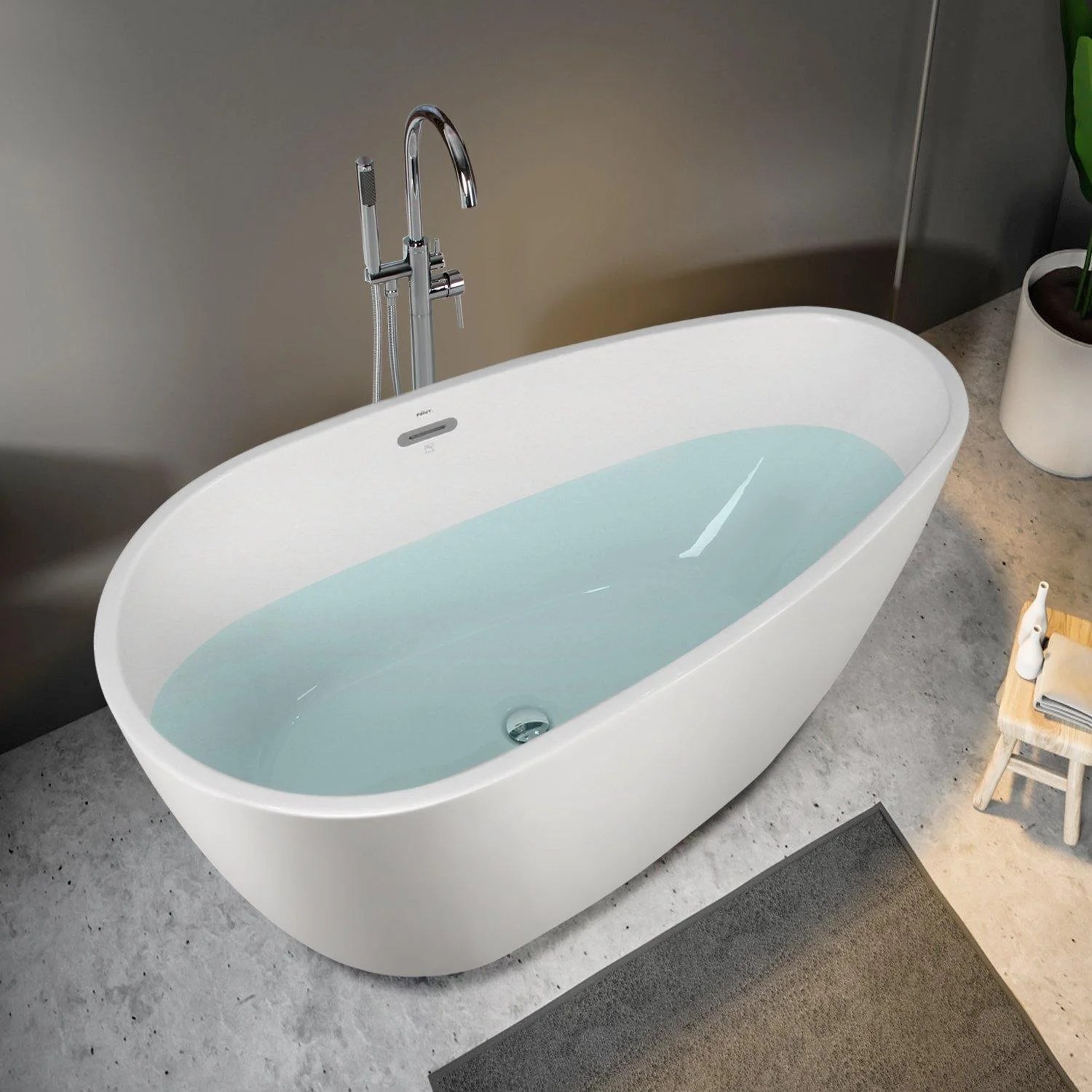 Tamago 55" x 30" freestanding bath with center toetap drain FERDY BATH