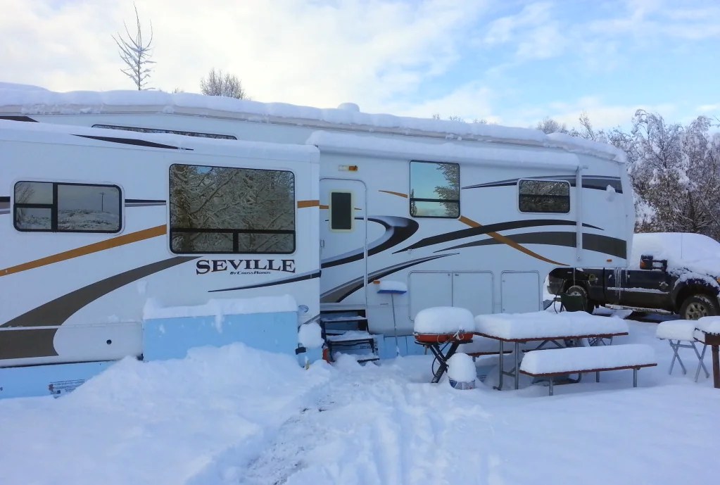 RV Snow covered Fernie RV Resort