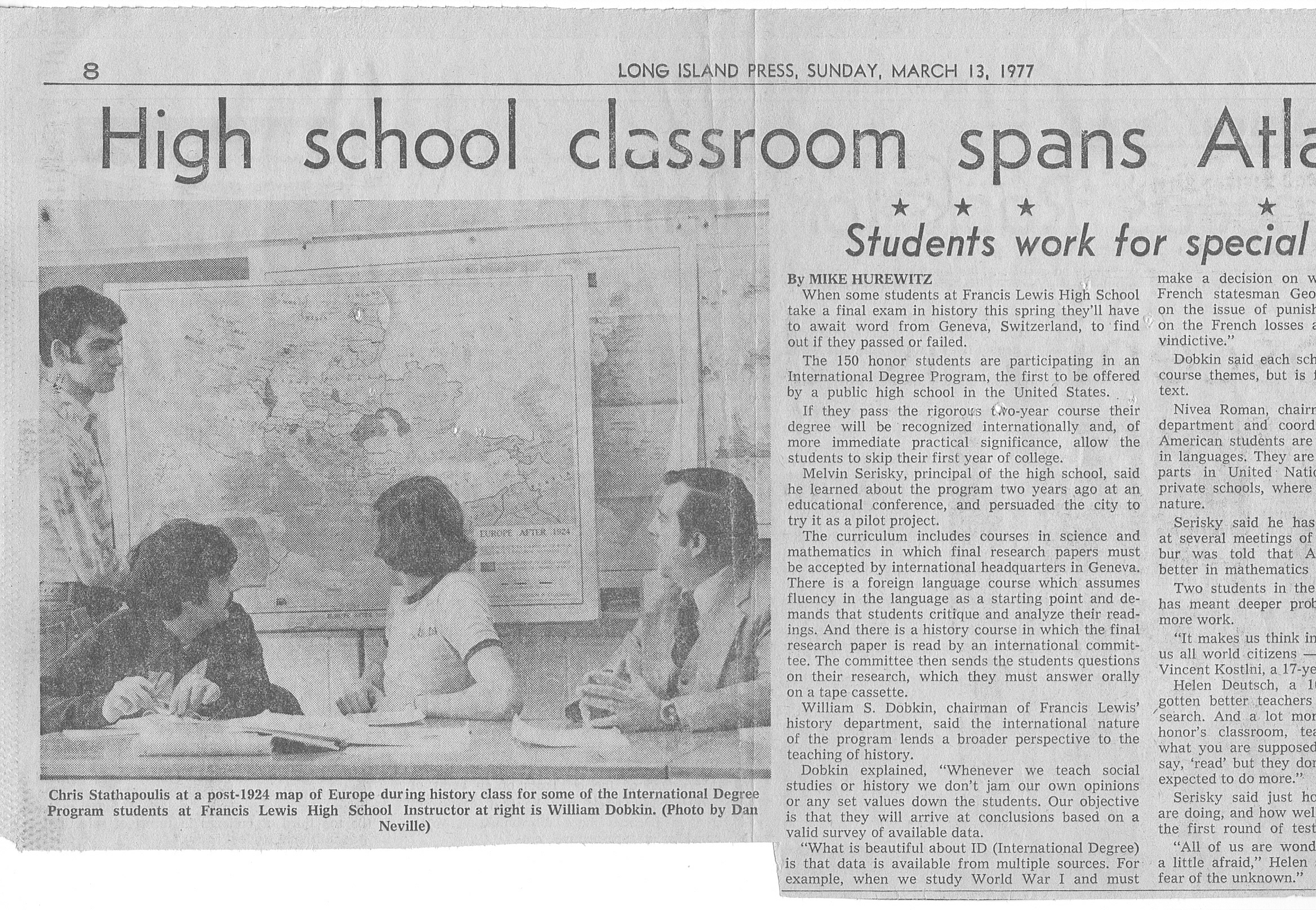 The first IB class at Francis Lewis High School 19751978