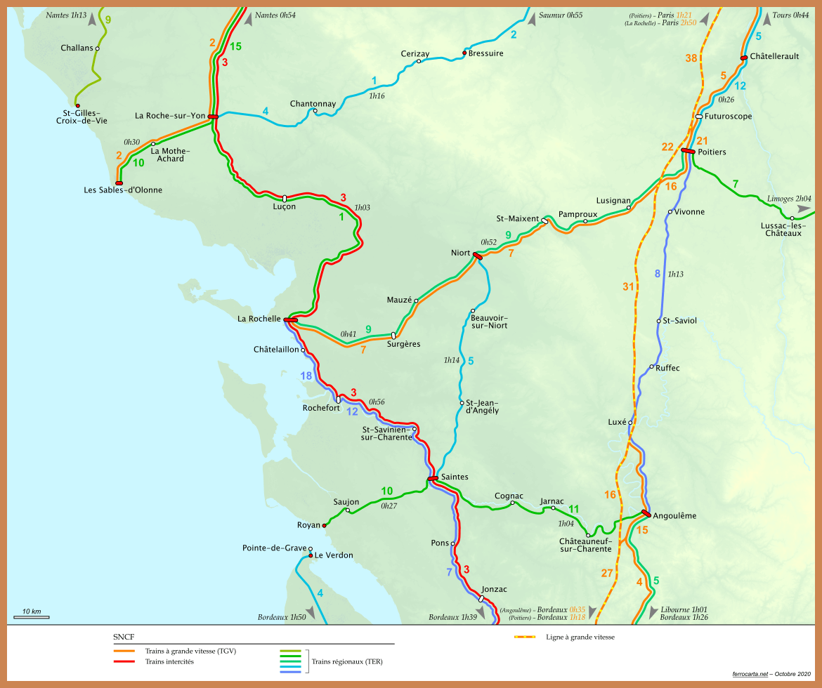 Cartes ferroviaires de la France PoitouCharentes Vendée