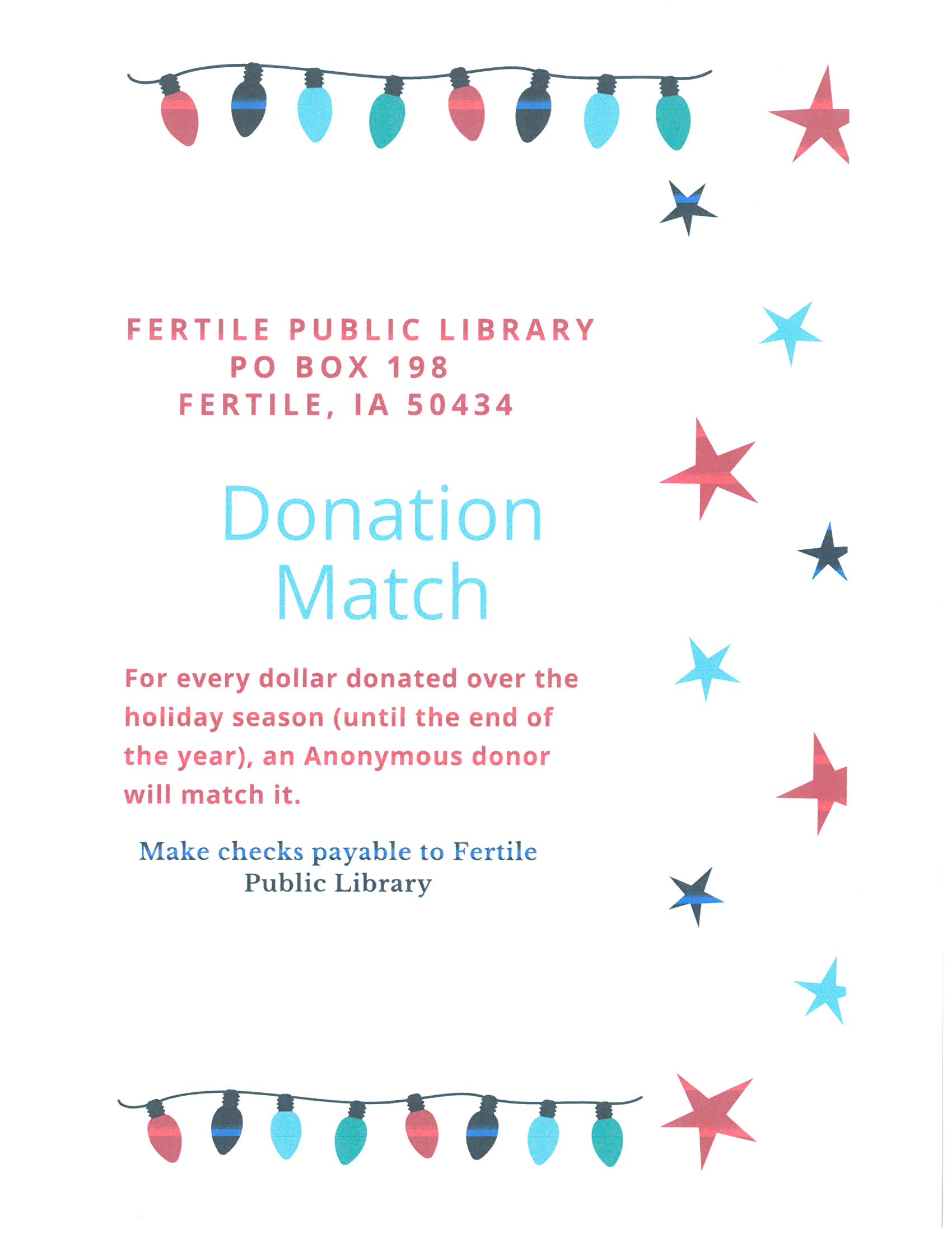 Fertile Library Donation Match City of Fertile