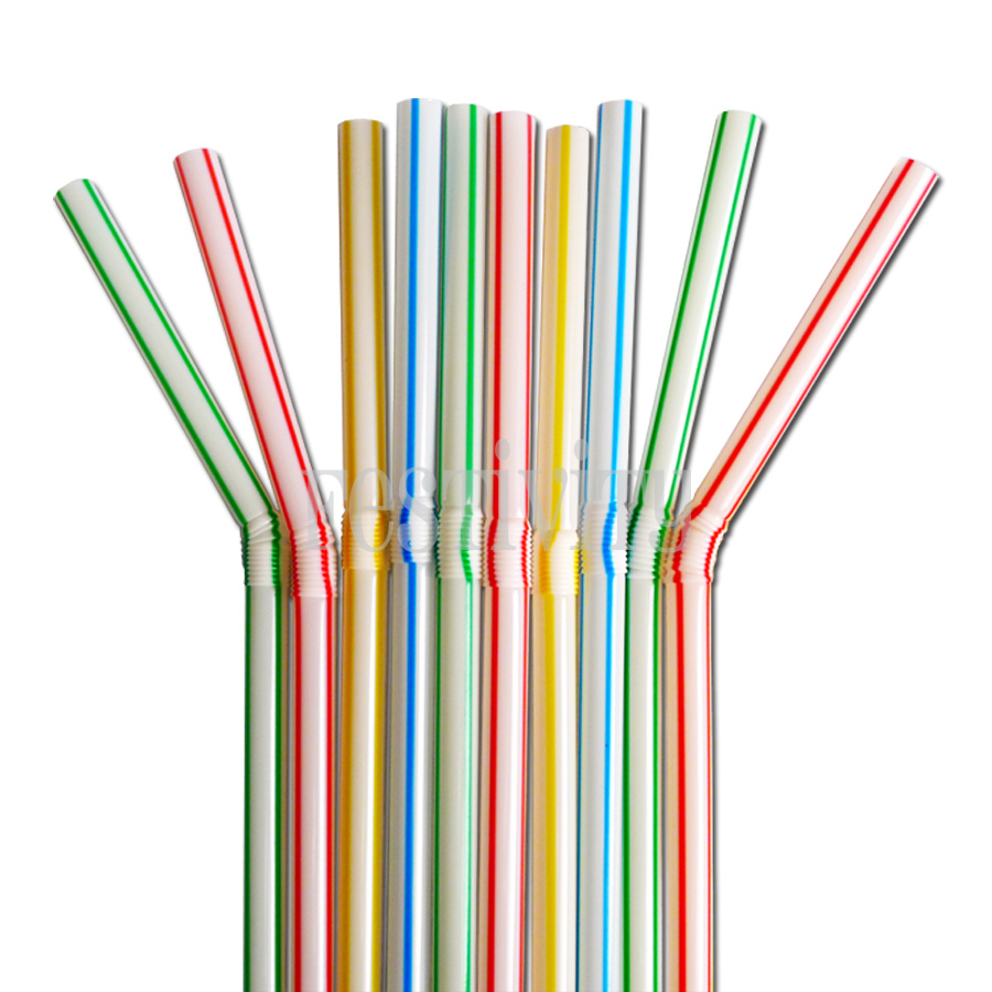 Striped Plastic Bendy Straw Short (Pack of 50) Festivity