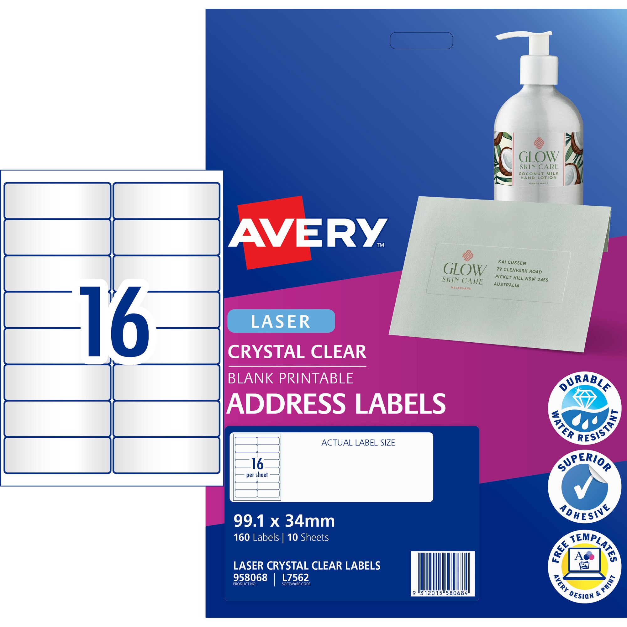 Laser & Inkjet Copier Labels Avery Crystal Clear Laser Address Label