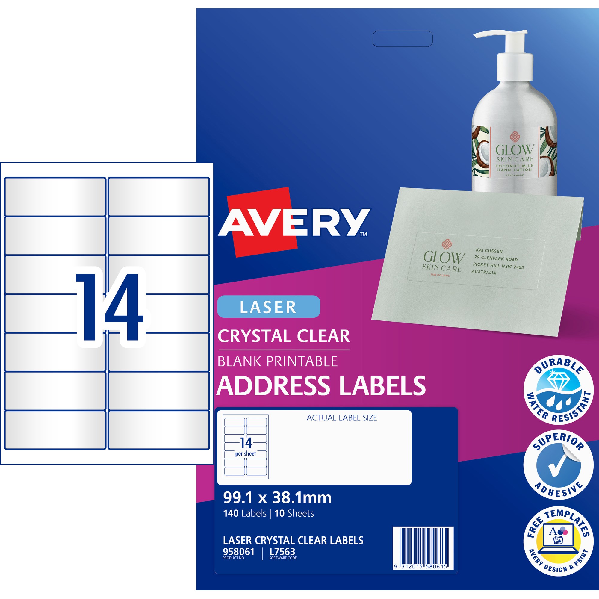 Laser & Inkjet Copier Labels Avery Crystal Clear Laser Address Label