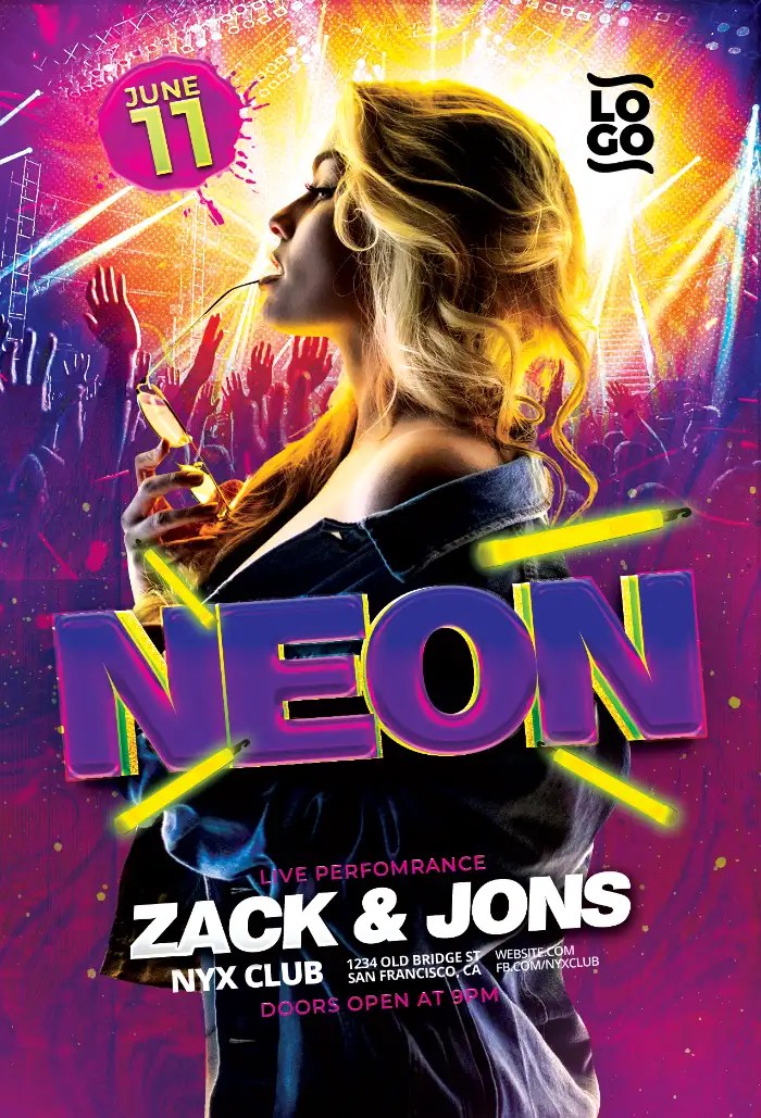 Neon Glow Party Flyer and Poster Template PSD Club Flyer FFFLYER