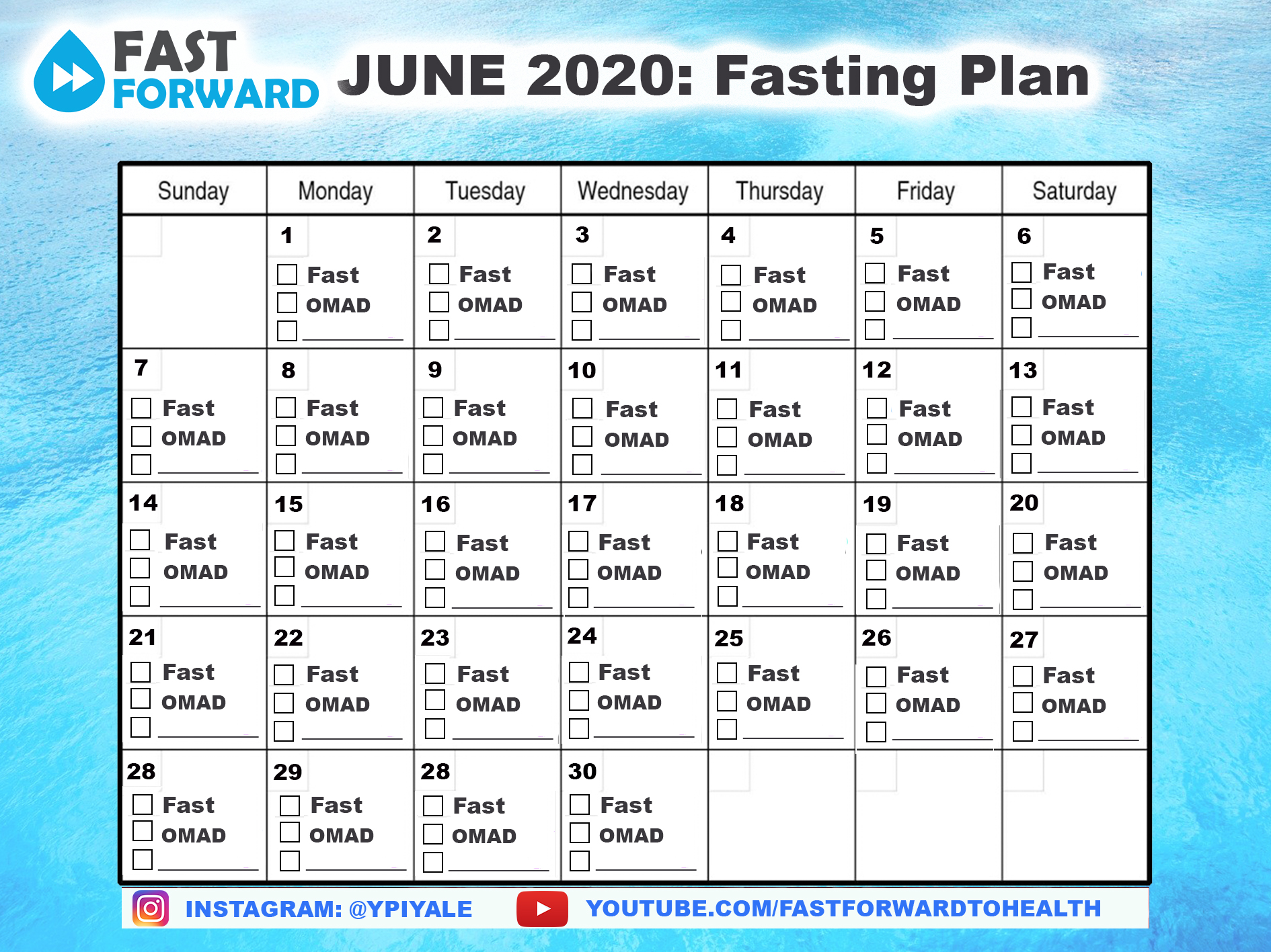 June 2020 Fasting Tracker Calendars Tools Calendars/Worksheets/Food