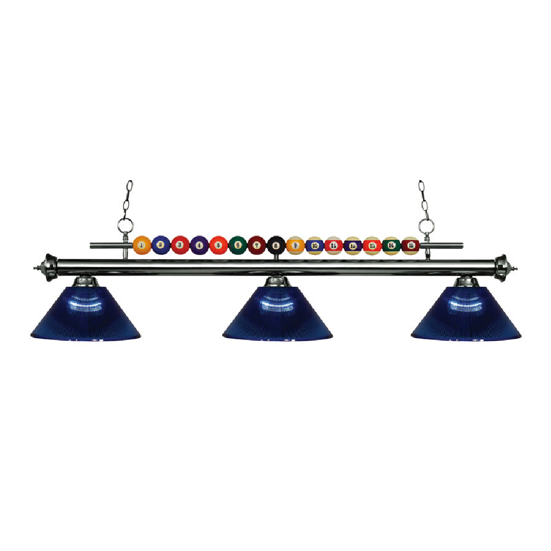 Shark Billiard Lamp/Island Light Gun Metal with Acrylic Dark Blue Shades F.G. Bradley's Pool