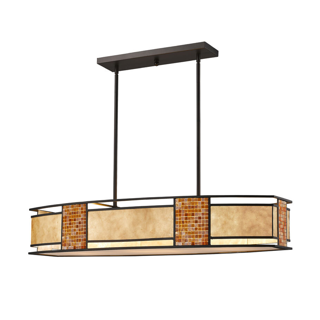Parkwood Billiard Lamp/Island Light Bronze and White Mica Tile Shades