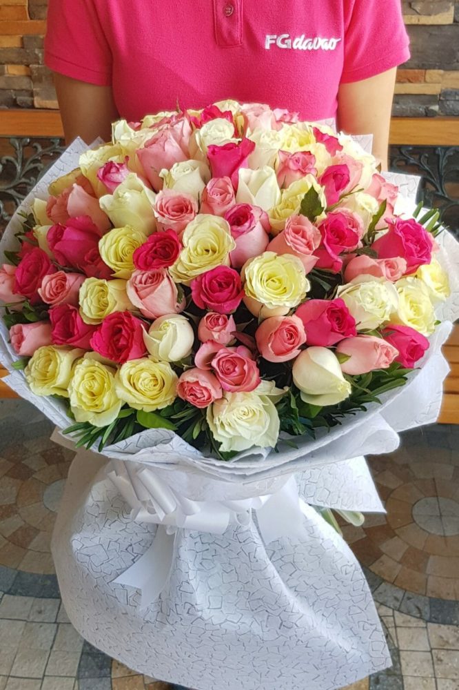 Bouquet of 100 Roses White and Pink Roses FG Davao Flowers Gifts