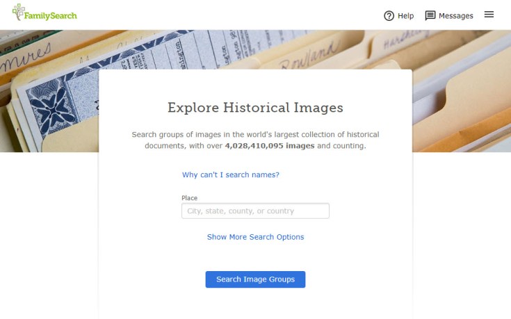 Screenshot of Explore Images search feature.