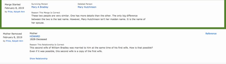 Screenshot of good reason statements on FamilySearch that can help you correct mistakes