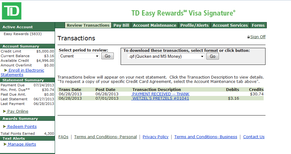 Looks Like My TD Bank Easy Rewards Card Got Upgrad... myFICO® Forums