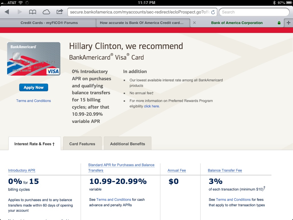 How accurate is Bank Of America Credit card offers... myFICO® Forums 3856125