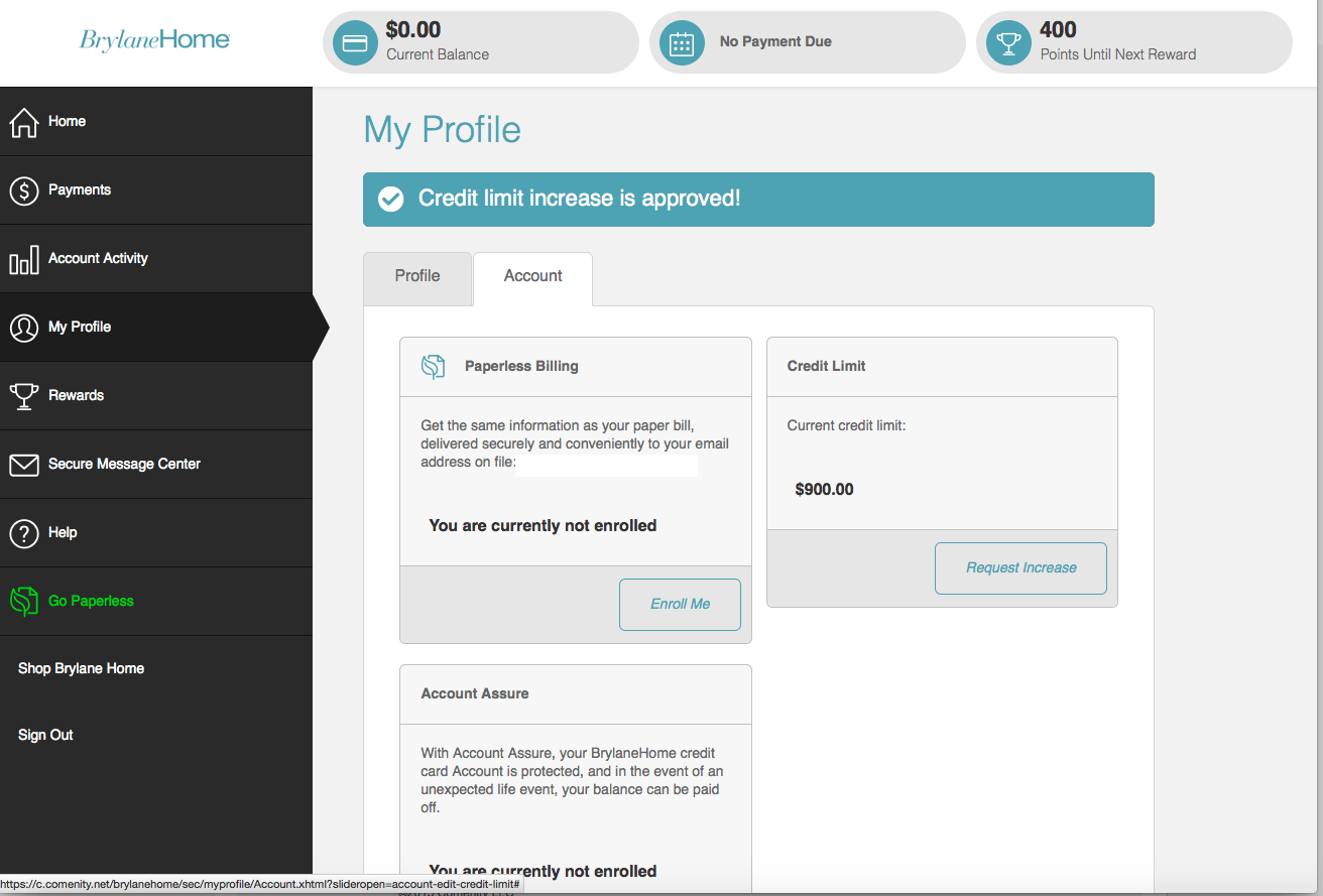 BrylaneHome credit card credit limit increase!!!! myFICO® Forums