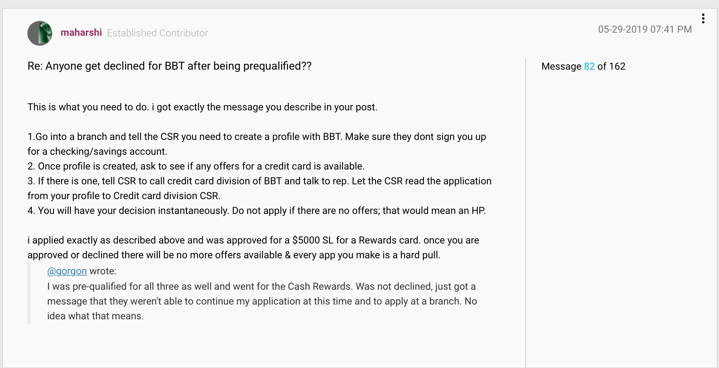 UPDATE BB&T prequalify CC offer? myFICO® Forums 6019706