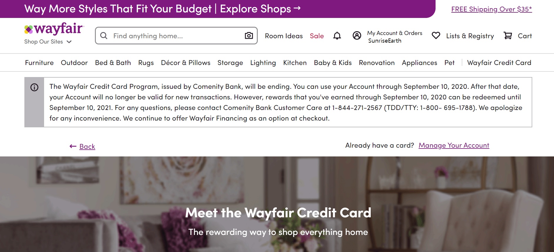 Comenity shutting down Wayfair Credit Card myFICO® Forums 6101725