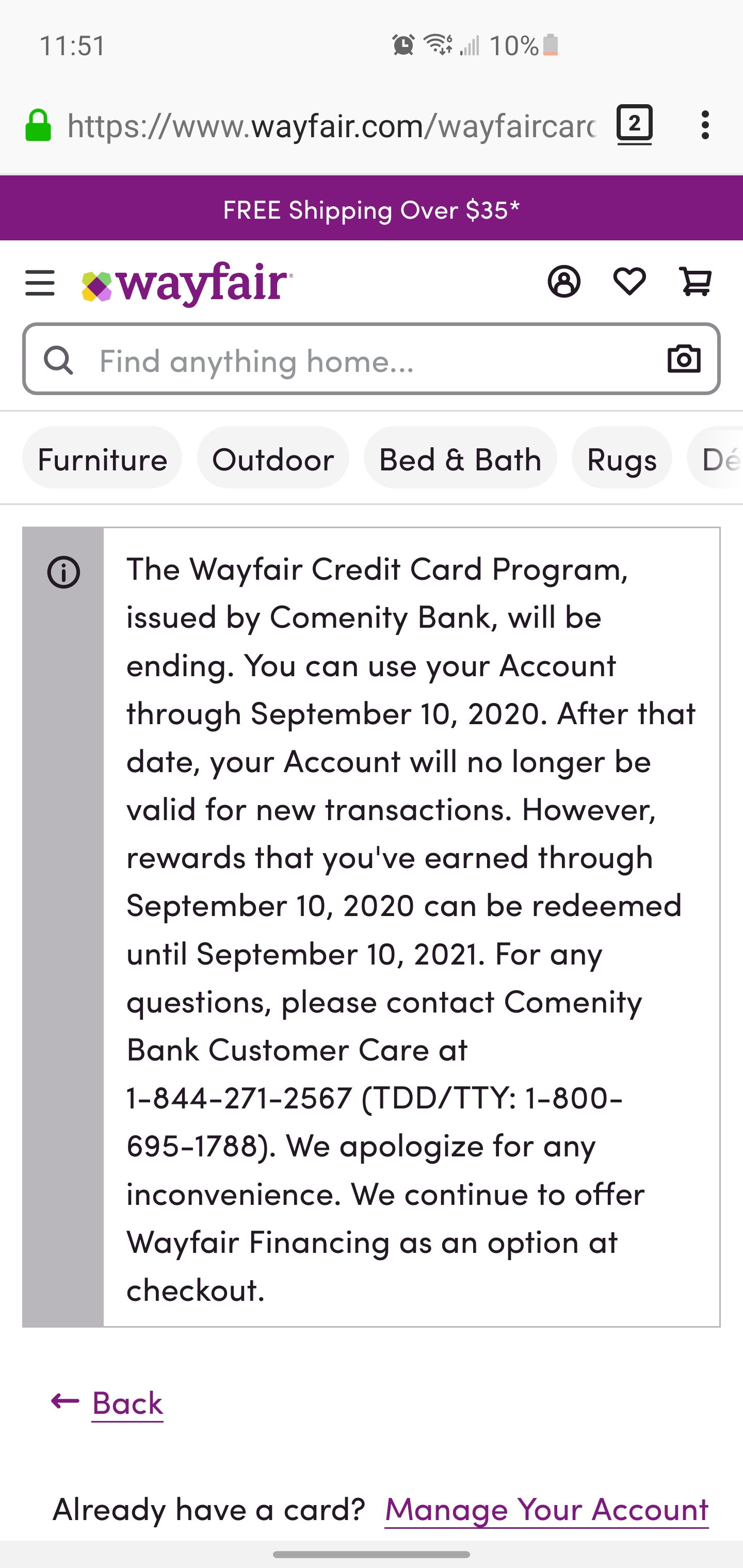 Comenity shutting down Wayfair Credit Card myFICO® Forums 6101725
