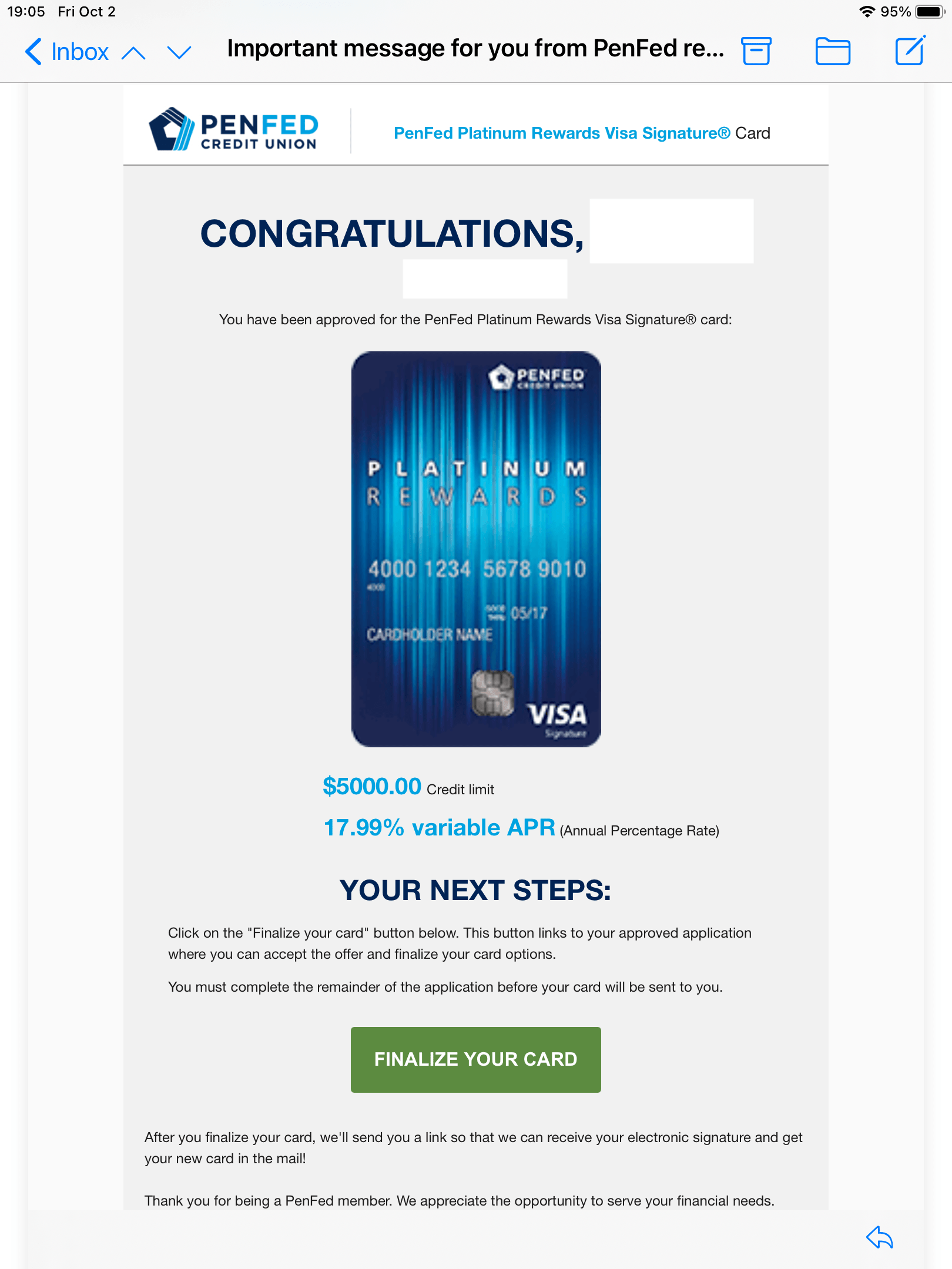 Apple Card CLI & PenFed Platinum Rewards Approval! myFICO® Forums