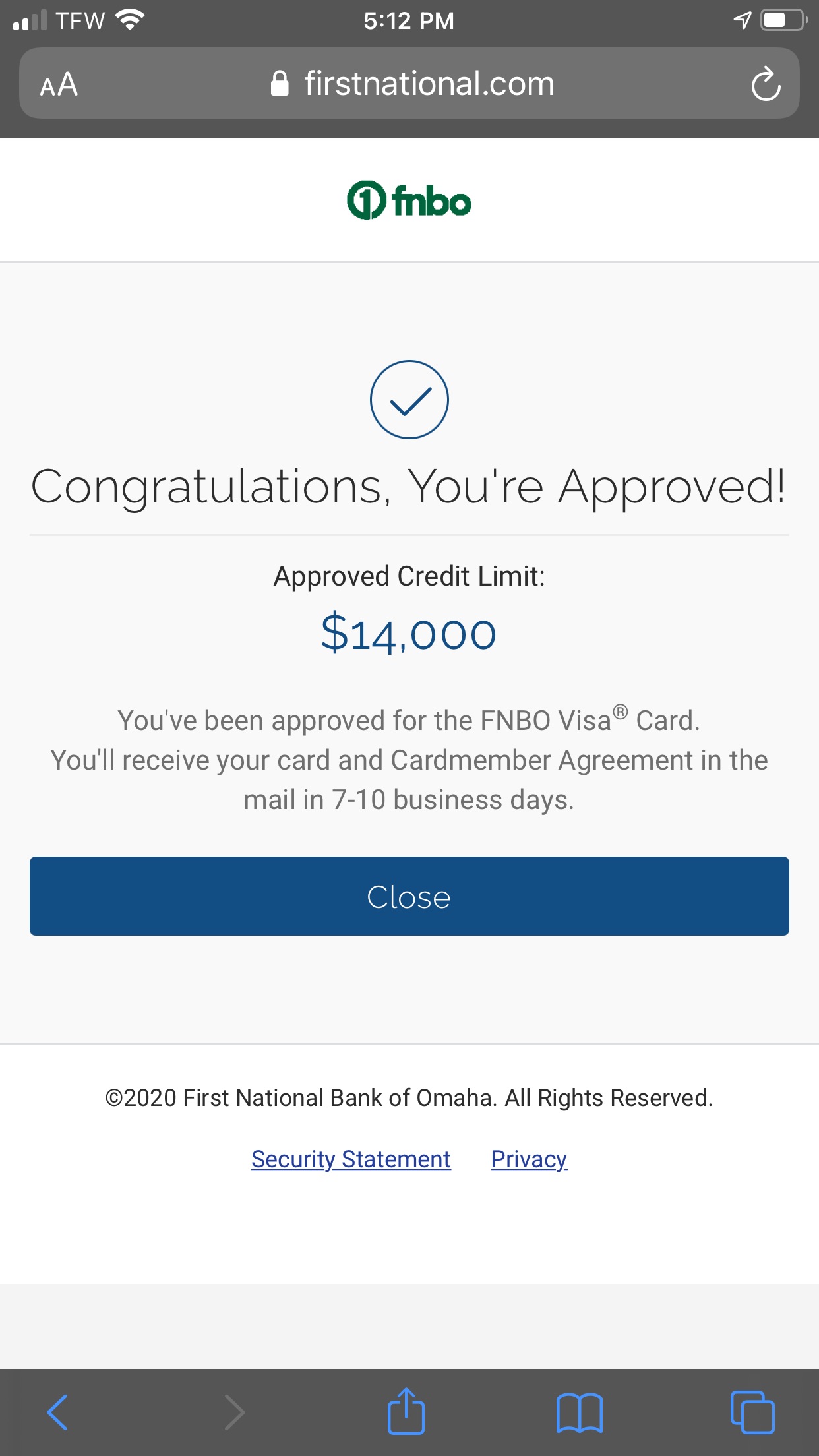FNBO visa approval prime rate card myFICO® Forums 6168274