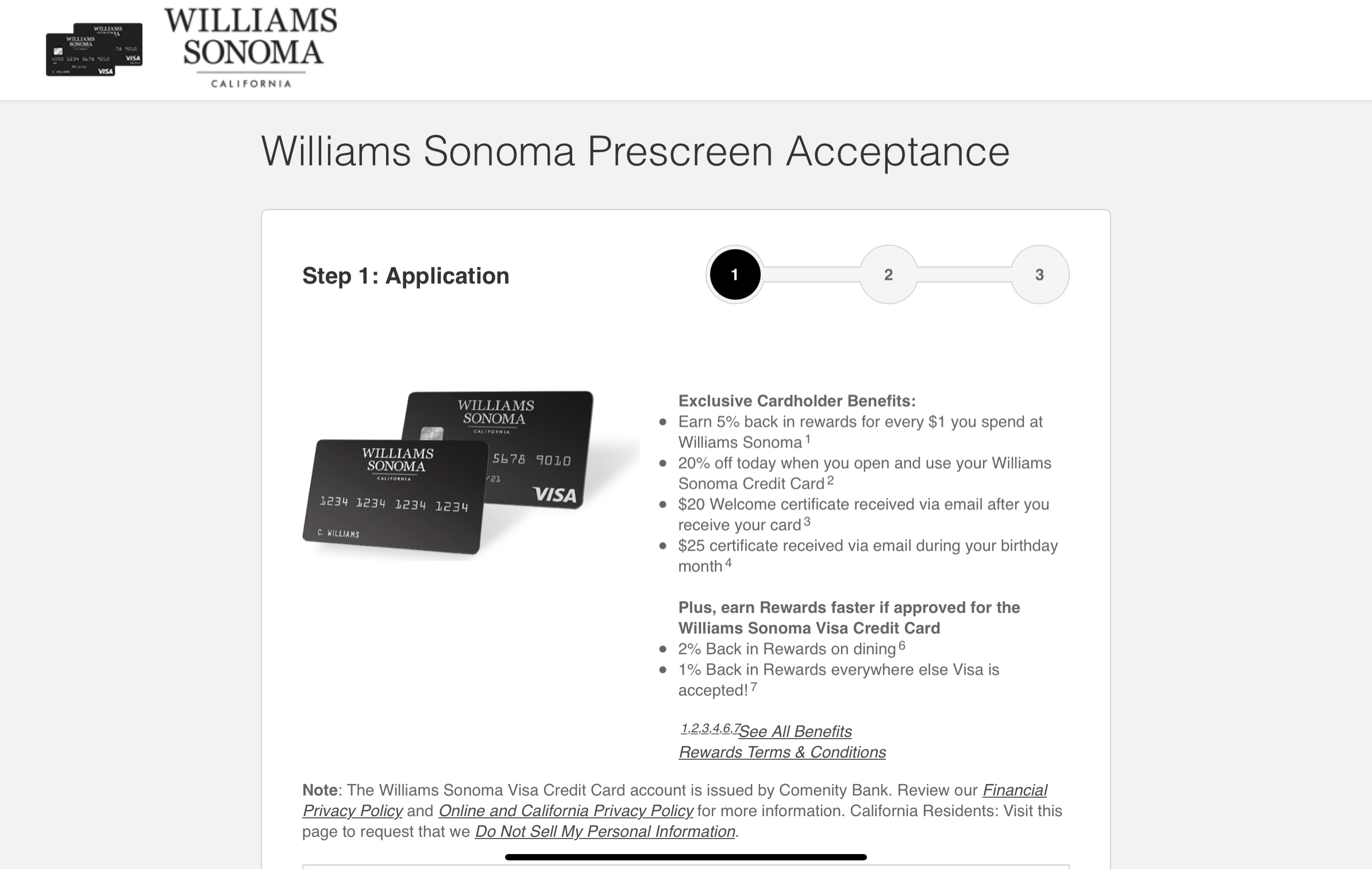 UpdateApproved Williams Sonoma VISA or Store Car
