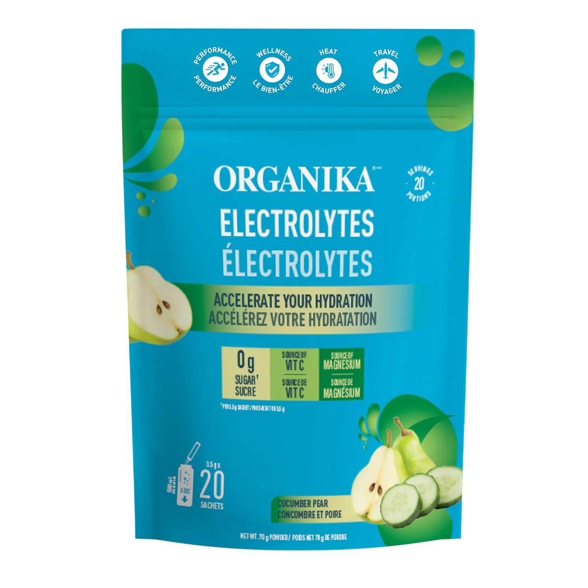 Organika Electrolytes Cucumber Pear 20 Sachets Fiddleheads Health
